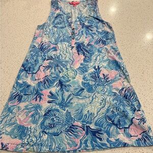 Lilly Pulitzer Essie Vibrant Sleeveless Dress with Oceanic Print blue and pink